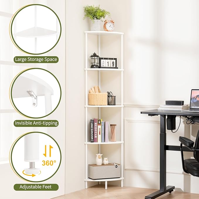 Yoobure Corner Shelf Stand, 5-Tier Bookshelf, 65