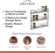 Spectrum 3 Tier Spice Rack Organizer Black Countertop Wire Shelf Spice Rack for Modern Kitchen Pantry Cabinet, Organize Spices with Three Tier Spice Shelf for Kitchen Storage with Wall Mount Option