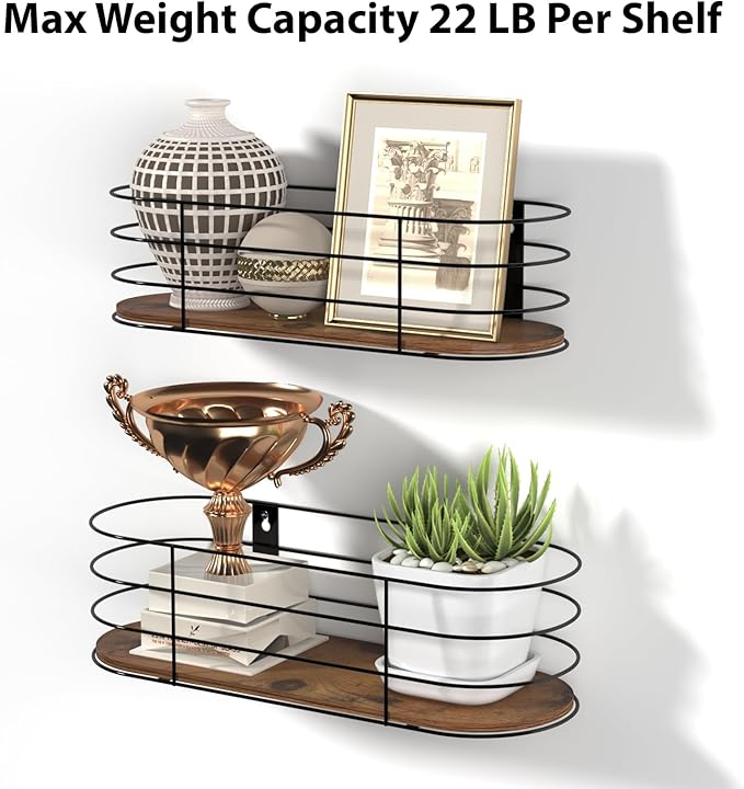 Calenzana Oval Floating Wall Shelves Set of 5, Rustic Wood Frame Hanging Shelf for Bathroom Bedroom Kitchen Living Room Study
