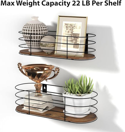 Calenzana Oval Floating Wall Shelves Set of 5, Rustic Wood Frame Hanging Shelf for Bathroom Bedroom Kitchen Living Room Study