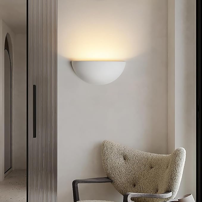Repaintable Hardwired Wall Sconce, Minimalist Half-Sphere Gypsum Wall Light Fixture, Pure White Wall Mounted Lamp, Classic G9 Bulb Walls Lighting for Bedroom, Living Room, Hallway Decor