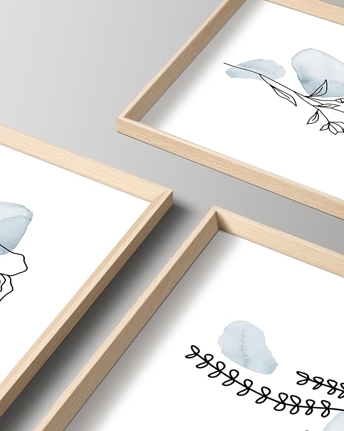 HesenDot Framed Blue Floral Canvas Wall Art,Minimalist Botanical Wall Art Decor,12x16IN Wood High Framed Prints,Boho Flowers Artworks Prints Posters for Living Room,Kitchen,Bedroom Set of 3