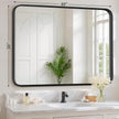 Bathroom Mirror 40x30 Inch Black Metal Frame Rectangle Vanity Mirror with Rounded Corners, Modern Wall Mounted Anti-Rust Mirror for Farmhouse, Restroom, Entryway, Horizontal or Vertical Hanging