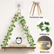 Fixwal Artificial Ivy LED-Strip Floating Shelves Set of 2, Macrame Hanging Shelves Plant Wall Decor, Rustic Boho Wood Wall Storage Shelves for Bedroom, Living Room, Bathroom Decor (Dark Brown)