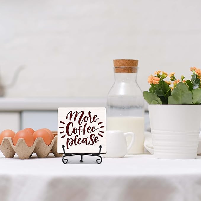 Coffee Bar Decor, Farmhouse Kitchen Table Decor, Coffee Station Accessories, Wooden Decorative Sign with Iron Stand for Table Desk Shelf Display-E27