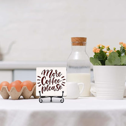 Coffee Bar Decor, Farmhouse Kitchen Table Decor, Coffee Station Accessories, Wooden Decorative Sign with Iron Stand for Table Desk Shelf Display-E27