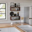 RICHER HOUSE Floating Wood Shelves with Guardrail, Rustic Brown, Wall Mounted, 2 Shelves, Farmhouse Style
