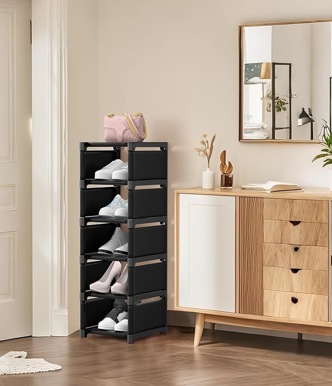 6-Tier Narrow Shoe Rack, Vertical Small Space Shoe Organizer, 9.84