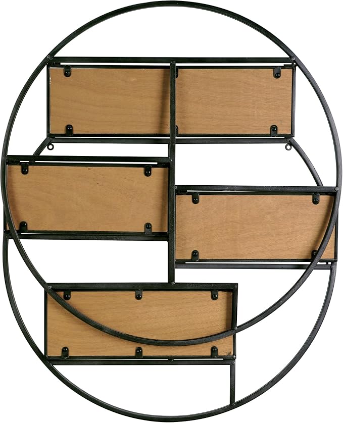 Industrial Style Round Wall Shelves, 3 Tier Decorative Floating Ledge Shelves, Wall Mounted Metal Bracket Wooden Display Hanging Shelf