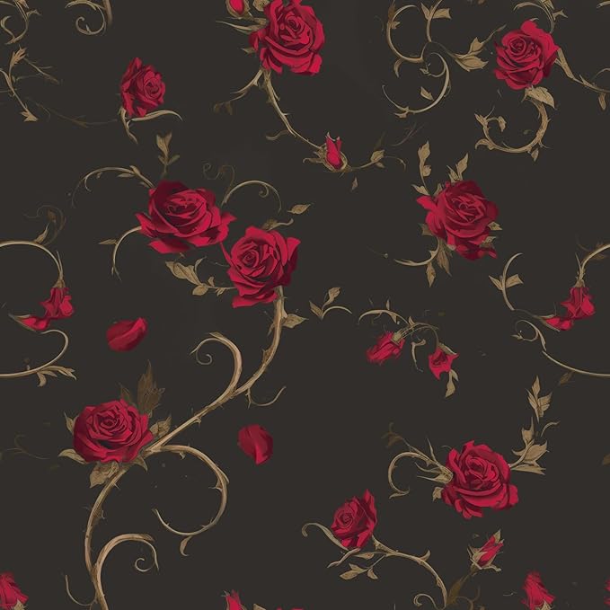 FLFK Gothic Wallpaper Peel and Stick Red Rose Wallpaper 16in x 256in Floral Contact Paper Removable Self Adhesive Dark Wall Paper for Bedroom Bathroom Cabinet Decor