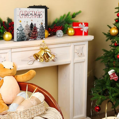 Farmhouse Christmas Decor - Merry Rustic Wooden Sign, Star Christmas Tree Decor - 5 x 5 Inches