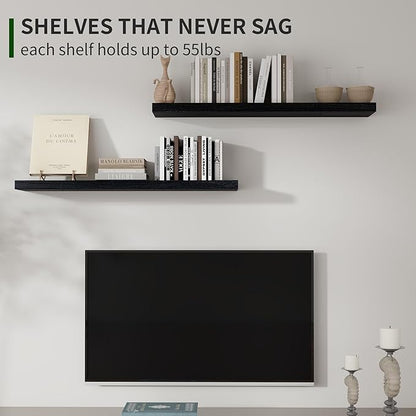 Marsmiles Wood Floating Shelves for Wall Set of 2, 36 Inch Wide Rustic Wooden Floating Shelves, Invisible Wall Mounted Display for Living Room Bedroom Kitchen Bathroom Office, White