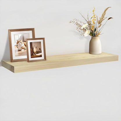Unfinished Floating Shelves 24 inches Long, Wall Mounted Wood Shelves for Bathroom, Bedroom, Living Room, Kitchen, Office, Heavy Duty Bracket