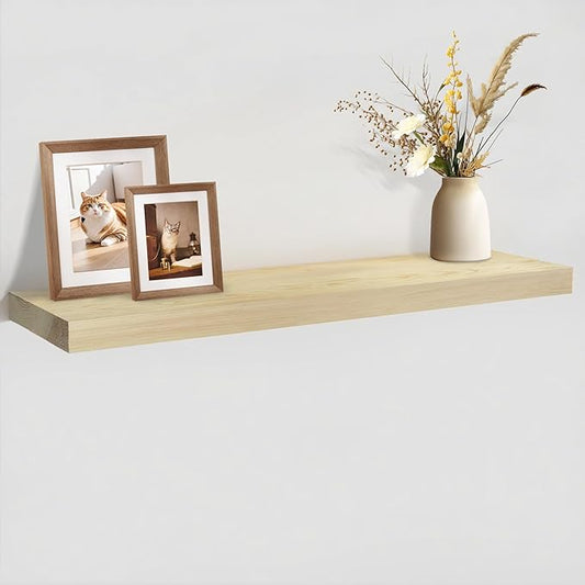Unfinished Floating Shelves 24 inches Long, Wall Mounted Wood Shelves for Bathroom, Bedroom, Living Room, Kitchen, Office, Heavy Duty Bracket