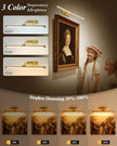 Picture Lights for Wall Battery Operated,24 Inch Wireless Rechargeable Art Lights for Pictures,3CCT Dimmable Retractable Painting Light with Remote & Timer,Glare-Free for Gallery Light,Gold