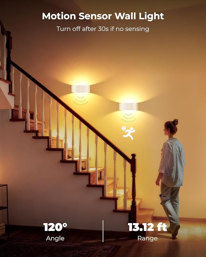 Motion Sensor Wall Light, 5000mAh Rechargeable Battery Operated Wall Sconces with Remote, 15 RGB Colors 3 White Temps Dimmable, Wireless Wall Sconces for Hallway, Living Room, Stairwell, Bedroom