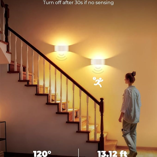 Motion Sensor Wall Light, 5000mAh Rechargeable Battery Operated Wall Sconces with Remote, 15 RGB Colors 3 White Temps Dimmable, Wireless Wall Sconces for Hallway, Living Room, Stairwell, Bedroom
