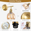 Vintage Wall Sconces with Cute Amber Tulip Glass Lampshade, Brass Sconces Hradwired Modern Wall Mounted Light Fixtures with Switch for Bedside Bedroom Living Room Wall Decor