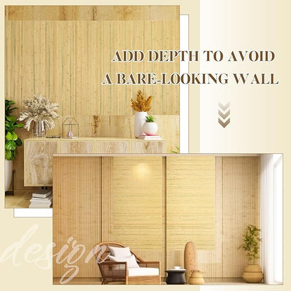 Juexica 1 Pcs Natural Bamboo Wall Panel for Interior Wall 48''x96'' Bamboo Covering Renewable Pole Wainscoting Room Divider Wrap Decor for Bedroom Living Room Kitchen Island Office (Natural)