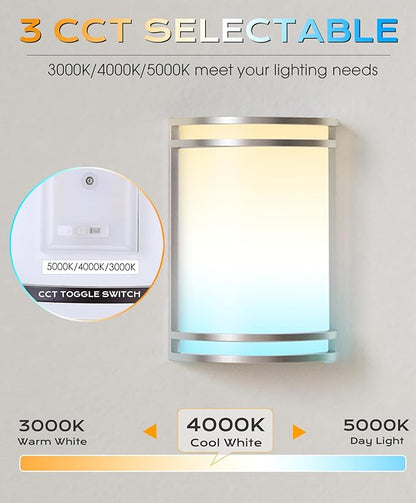 CLOUDY BAY LED 3 Color Wall Sconce, Wall Lighting,3000K/4000K/5000K Color Temperature Adjustable Wall Mount Light Fixture, 15W 120V Dimmable CRI 90+ LED Wall Light,Brushed Nickel