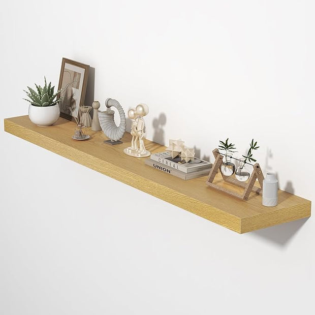 Floating Shelves for Wall, 55"W x 9.3"D x 1.5"H, Long Wooden Wall Mounted Display Shelves with Invisible Brackets for Living Room, Bedroom, Bathroom, Kitchen Decor and Storage, Set of 1, Oak