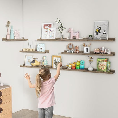 Picture Ledge Shelf, Floating Shelves Set of 2, 72 Inches Long Large Nursery Book Shelves for Toys Storage, Kids Bookshelf Wall Mounted for Living Room Bedroom Decor Books Photo Frames,Grey