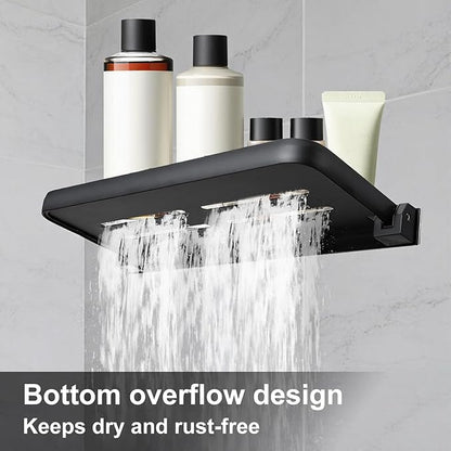 2Pcs Bathroom Shelves No Drill Wall Mounted Foldable Shlf Small Floating Metal Adhesive Shelves for Laundry Toilet Room Shower Wall Organizer (Black)