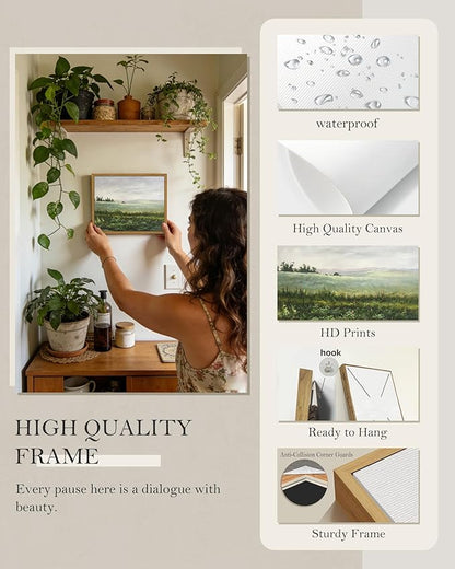 SHENIFY Vintage Landscape Framed Canvas Wall Art Grassland Classic Wall Prints Farmhouse Kitchen Office Decor - 8x10in Natural Framed