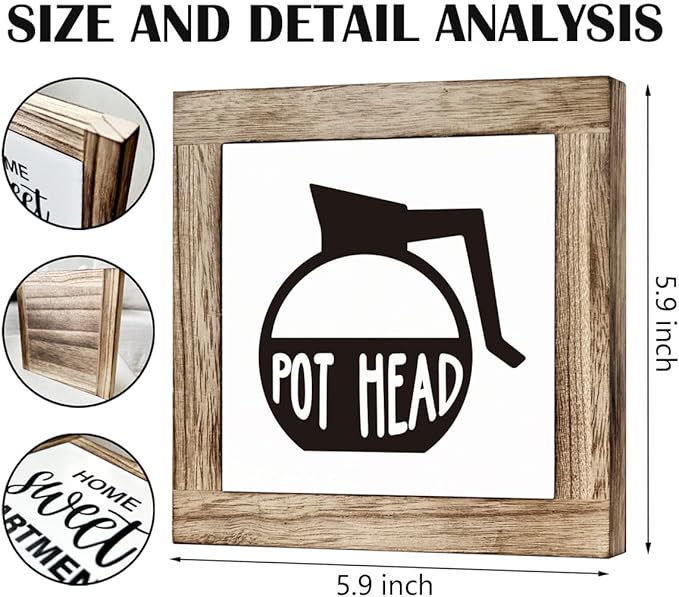 Coffee Pot Head Sign, Wooden Box Decor Set for Home, Decorative Table Sign, Farmhouse Wood Shelf Decoration, Rustic Kitchen and Bar Decor