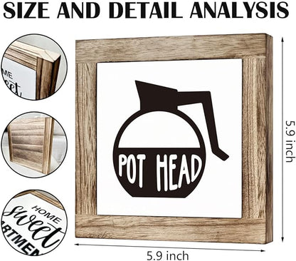 Coffee Pot Head Sign, Wooden Box Decor Set for Home, Decorative Table Sign, Farmhouse Wood Shelf Decoration, Rustic Kitchen and Bar Decor