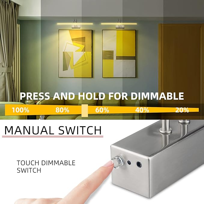 Picture Light,Picture Lights for Wall Cordless,16" Picture Lights with Timer and Dimmable,Battery Wall Lights for Display Gallery Painting Art Frame Portrait-Nickel