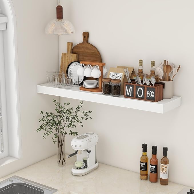 48 Inch White Floating Shelf | 12 Inch Deep Floating Shelves Set of 1 | 48