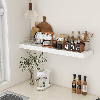48 Inch White Floating Shelf | 12 Inch Deep Floating Shelves Set of 1 | 48" D x 12" D Rustic Wood Shelves for Wall | Deep White Shelves for Living Room Bathroom Laundry Room Kitchen