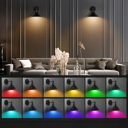 Battery Wall Sconces Set of Two, Battery Operated Sconces, Dimmable Cordless Wall Sconce, RGB Fabric Wall Lights No Hardwired Need, Suitable for Bedroom Living Room Corridor Kitchen
