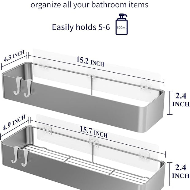 Kitsure Shower Caddy - 2 Pack Adhesive Shower Organizer, Rustproof Metal Shelves, No-Drill Bathroom Organizers and Storage, Silver Grey, XX-Large