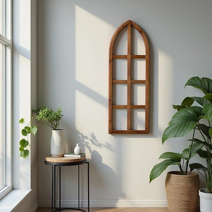 Sintosin Rustic Arch Window Frames for Wall Decor Living Room 12 X 36 Inch, Hanging Burning Finished Wooden Farmhouse Window Frame above Bed Wall Art, Handmade Vintage Wall Decor for Kitchen Hallway