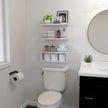 WOPITUES Floating Shelves for Wall with Cube Shelf, Wall Shelves with Metal Rail for Decor, Bathroom Organizers and Storage, Over Toilet Shelves for Bathroom, Toilet Paper-White&Gold
