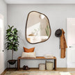 Asymmetrical Accent Mirror for Wall Irregular Oval Wood Frame Modern Unique Wall Mirror Decorative Boho Vanity Bathroom Living Room Bedroom Entryway Hallway Artistic Wavy Mirror Large 26