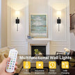 24.8 Inch Black Battery Operated Wall Sconces Set of 2, Rechargeable Wireless Wall Lights with Remote & White Fabric Shade, Indoor Not Hardwired Dimmable Wall Lamps for Bedroom, 2 Bulbs Included
