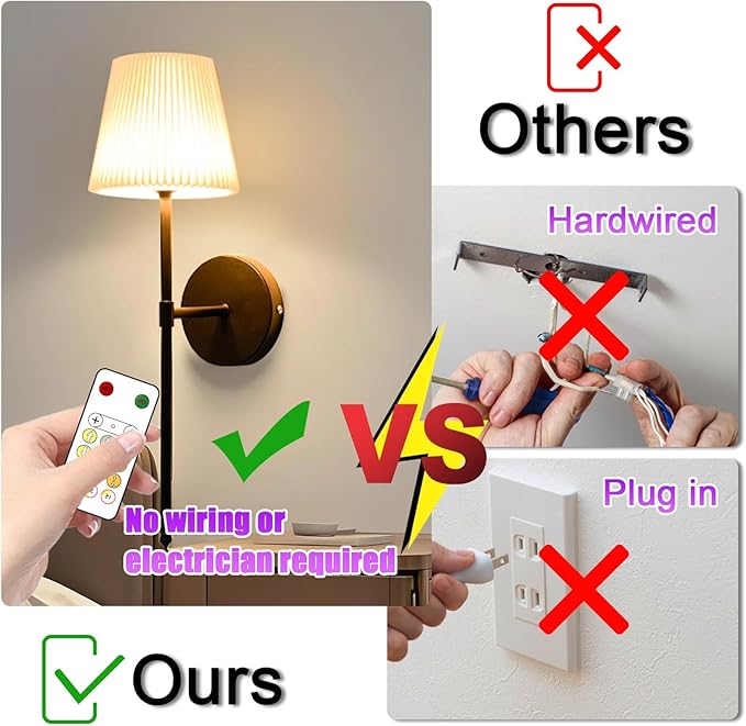 10000mAh Battery Operated Wall Sconces Set of One, Black Rechargeable Wall Lights with Remote & Touch Control,Dimmable 3 Color Temperature Wall Decor for Bedroom Living Room Hallway
