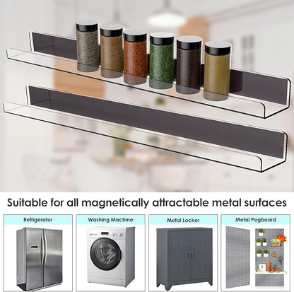 NiHome Clear Magnetic Acrylic Book Shelves 2-Pack, 24'' for Whiteboard, Classroom and Fridge Storage, Sleek Design for Large Picture Books and File Holders, Holds up to 8.5 lbs