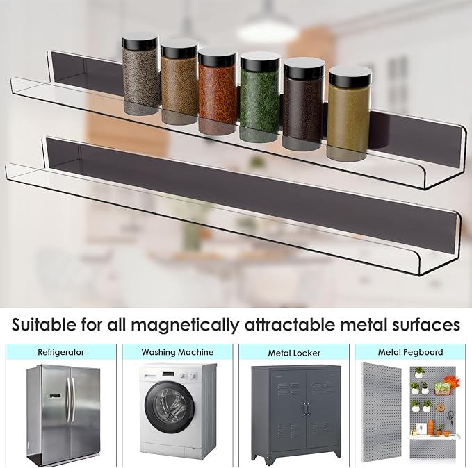 NiHome Clear Magnetic Acrylic Book Shelves 2-Pack, 24'' for Whiteboard, Classroom and Fridge Storage, Sleek Design for Large Picture Books and File Holders, Holds up to 8.5 lbs