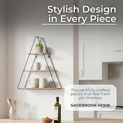 Sagebrook Home Triangle Wall Shelf - Modern Industrial Metal & Wood Floating Storage Unit - Rustic Hanging Display Shelves for Living Room, Bedroom, Office, Entryway - 26" Brown