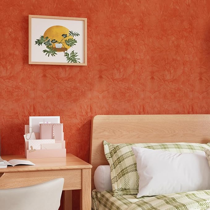 CRE8TIVE Crinkle Crushed Velvet Wallpaper Peel and Stick Orange Self Adhesive Velvet Flocking Liner for Jewelry Drawer Box Lining Felt Drawer Liner 12