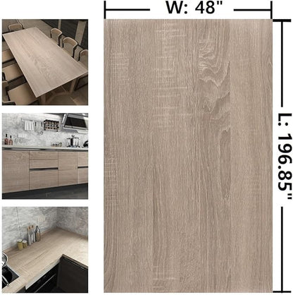 Large Size 196"x48" Wide Light Wood Grain Contact Paper Peel and Stick Gray Wooden Wallpaper for Bathroom Farmhouse Laundry Room Apartment Temporary Wallpaper Self Adhesive Wood Vinyl Wrap