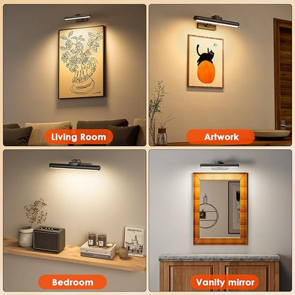 Picture Light for Wall with Remote, Wireless Battery Operated Wall Lights with 3 Colors Dimmable & Timer, 12.6" Rechargeable Metal Wall Sconce for Living Room, Artwork Gallery Display, Black-2Pack