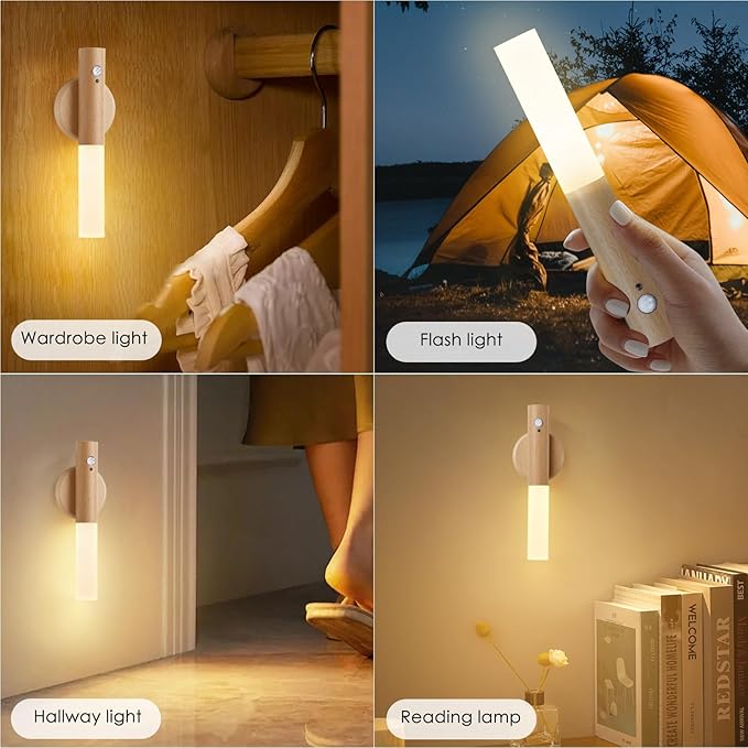 Montford Battery Operated Wall Sconces, Motion Sensor Night Light Magnetic Wall Light Rechargeable Wall Sconce, Peel and Stick Sconce Lights for Bedside Stair Hallway