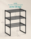 SONGMICS Shoe Rack, 3-Tier Shoe Organizer, Metal Storage Shelf, Upright or Upside Down, for 4-8 Pairs, Stackable, for Entryway, 11.8 x 16.7 x 21.5 Inches, Black ULSA003B01