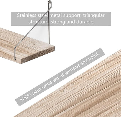 MITIME Floating Shelves Set of 3 Rustic Solid Wood Floating Shelf Wall Storage Shelves for Living Room, Bedroom, Bathroom, Kitchen Laundry, Office,no Drill Shelf (Light Color L+M+S)