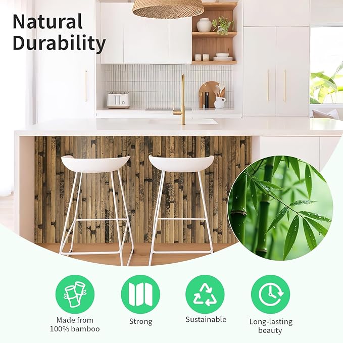 Natural Bamboo Wall Panel for Interior Wall Decor, Renewable Pole Wrap Wainscoting Paneling for Wall Ceiling Furniture Cabinet Office, 48 x 96 Inch, Dark Burned
